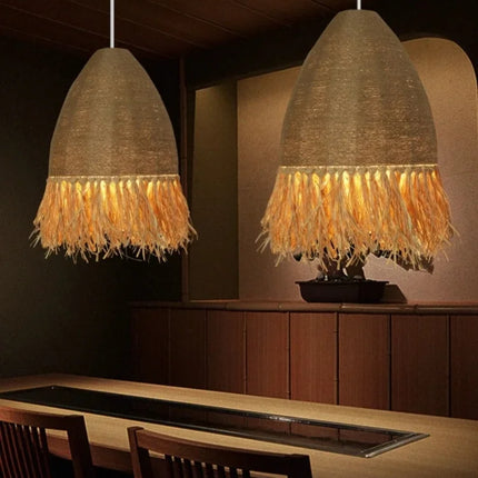 Suspension en rotin style rétro Wabi Sabi pour intérieur — LZ4X9T2