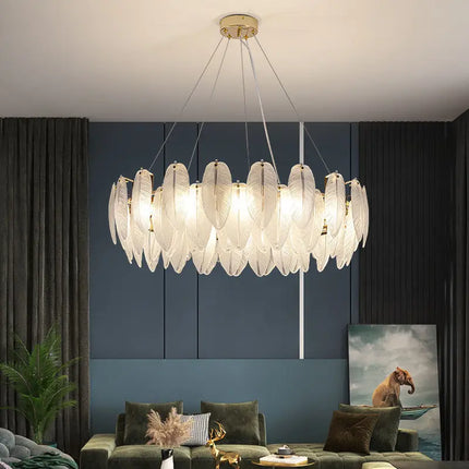Lustre moderne en plumes et verre métallique — LZ4X9T2