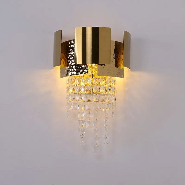 Applique murale moderne en cristal avec abat-jour doré décoratif — LZ7X9Q