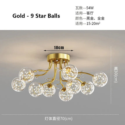 Lustre en verre noir et or avec cristal décoratif étoile — LZ4X9T