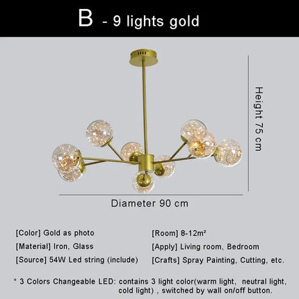 lustre moderne en forme d'étoile avec abat-jour en verre décoratif