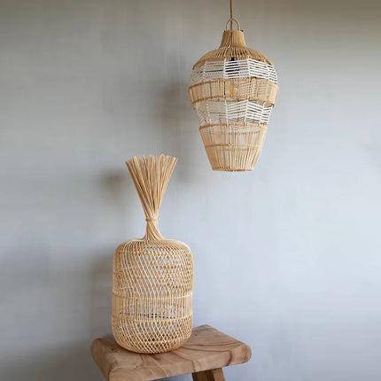 Lampadaire vintage en rotin au design simple et nostalgique — LZ4X9P2
