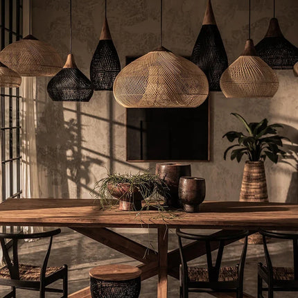 Suspension en rotin tressé style japonais pour restaurant silencieux — LZ4X9P2Q