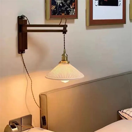 Applique murale japonaise rétro en bois avec abat-jour en céramique — LZ4X9P2