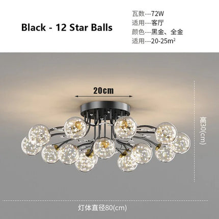 Lustre en verre noir et or avec cristal décoratif étoile — LZ4X9T