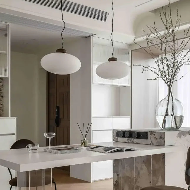 Lustre rétro en verre et bois pour suspension intérieure — LZ7D9Q