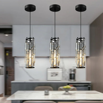 Suspension moderne à 3 lumières en cristal noir et chrome réglable — LZ4X9P