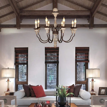 Lustre suspension rétro artisanal en bois massif décoratif — LZ4X9M