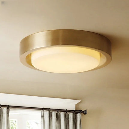 Plafonnier rond en cuivre avec abat-jour en verre moderne — LZ4G7M9
