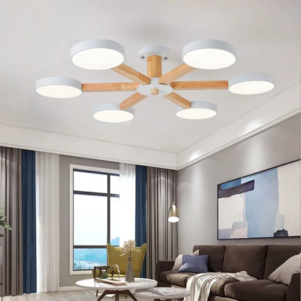 Suspension en bois moderne à 3, 6 ou 8 lumières LED pour salon et chambre — LZ4D9X