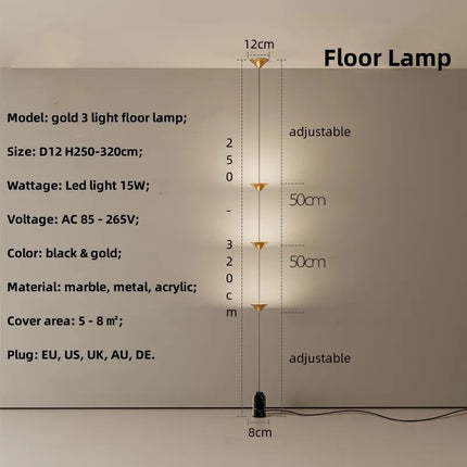 Lampadaire LED minimaliste nordique réglable en métal et marbre — LZ4X9P2