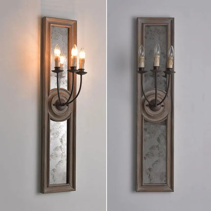 Applique murale vintage américaine en bois et fer avec miroir — LZ4X9T