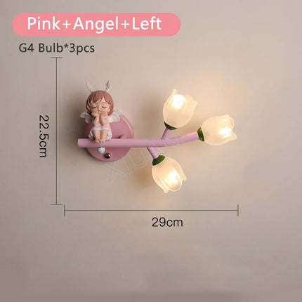 Applique murale LED G4 motif fille lapin et fleur pour enfants — LZQ7X9