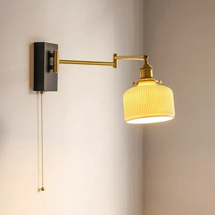 Applique murale bois nordique avec abat-jour céramique ajustable — LZ4X9P2