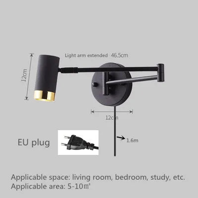 Applique murale LED à bras télescopique pivotant avec interrupteur pour éclairage intérieur — LZ4X9P