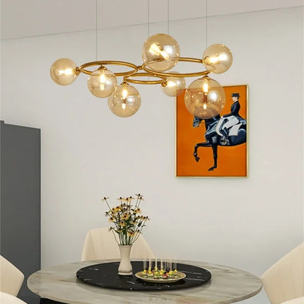 Lustre suspension nordique en verre fumé et doré pour intérieur moderne — LZ4X9P