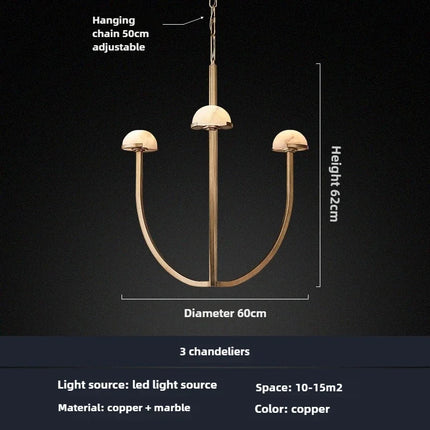 Lustre en marbre naturel espagnol avec LED et finition cuivre style rétro — LZ4X9T1