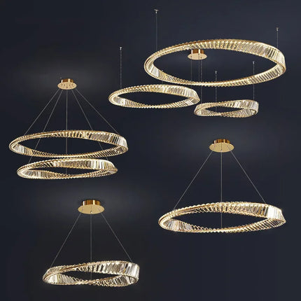 Lustre LED dimmable luxe en cristal K9 anneau irrégulier doré — LZ4X9P