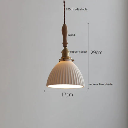 Suspension japonaise vintage en céramique et bois de frêne — LZ4X9P7