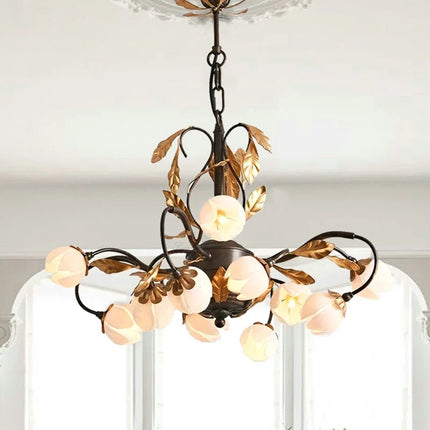 Lustre antique avec abat-jour tulipe en verre — LZ4X9P