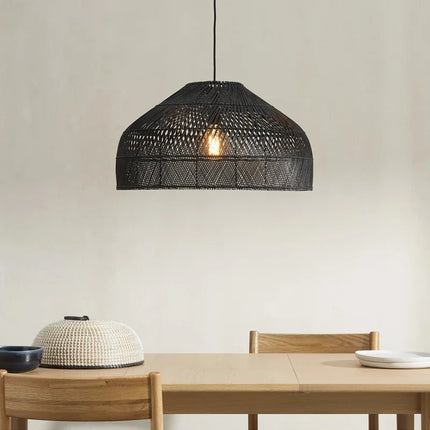 Suspension lustre rotin vintage style asiatique avec éclairage LED — LZ4X9P