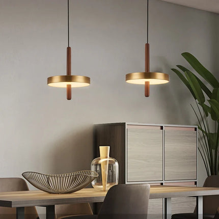 Lustre nordique réglable en bois et métal doré pour intérieur — LZ4X9T