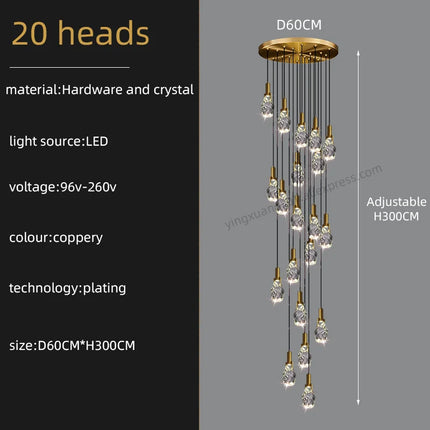 Lustre créatif en cristal pour duplex et escalier en colimaçon — LZ4X9P2