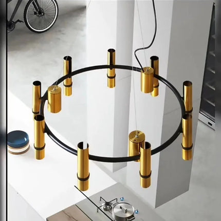 Lustre en métal doré avec anneau noir réglable pour suspension — LZ4X9J