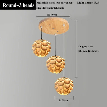 Lustre suspension ananas en placage de bois pour hôtels et restaurants — LZ4X9T