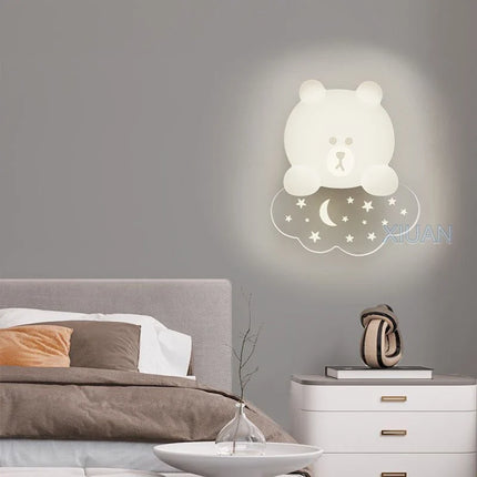 Applique murale enfant ours blanc avec lumière étoile et lune — LZ4X9P