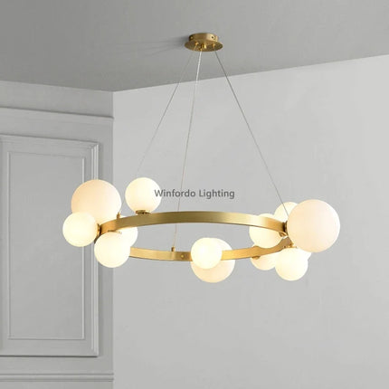 Lustre LED design doré rond à boules en verre