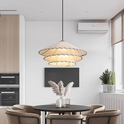 Tissu nordique suspension LED lumière Restaurant chambre salle à manger décoration de la maison Lustre créatif coton lin chapeau Lustre lampe