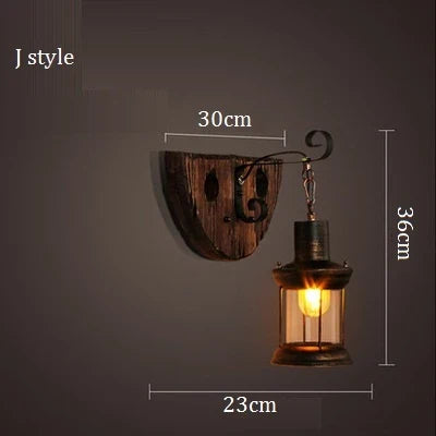 Applique murale vintage en bois avec abat-jour verre et métal — LZ4X9P2