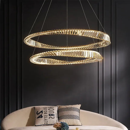 Lustre LED dimmable luxe en cristal K9 anneau irrégulier doré — LZ4X9P