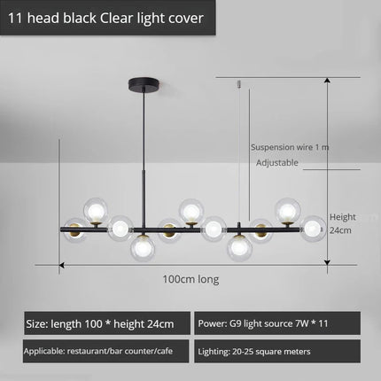 lustre long moderne en boule de verre abat-jour suspendu décoration led