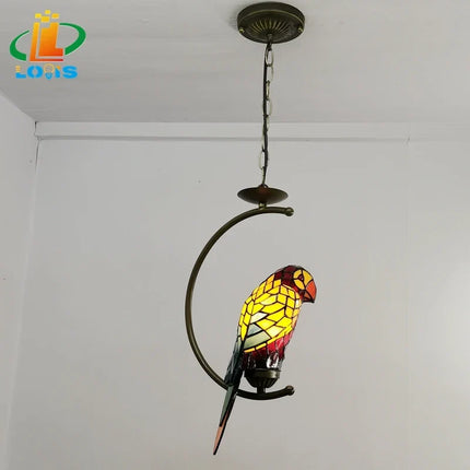 Lustre suspension perroquet américain style Tiffany en fer antique — LZ4P9XQ