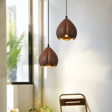 Lustre suspension en bois de noyer fait main style nordique moderne — LZ4X9T2