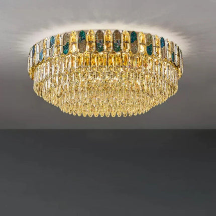 Plafonnier LED art déco en cristal doré et acier inoxydable — LZ7D9Q2N
