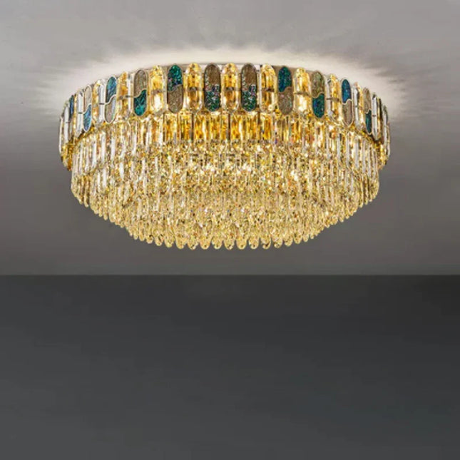 Plafonnier LED art déco en cristal doré et acier inoxydable — LZ7D9Q2N