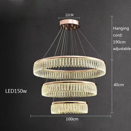 Lustre LED en cristal à anneaux multiples et formes losange et rond — LZ4X9P2