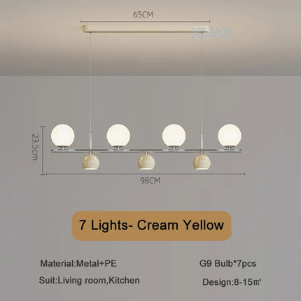 lustre long led suspendu avec abat-jour boule ronde