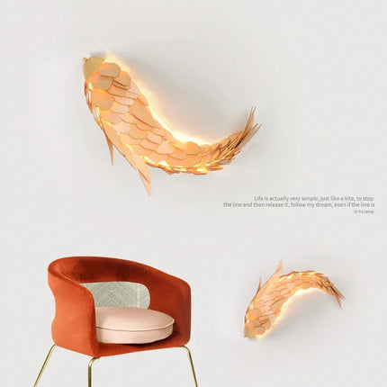 Applique murale LED 12W poisson en bois style chinois pour salon et escalier — LZ4X9T2