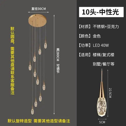 Lustre rotatif en cristal pour escalier duplex moderne de luxe — LZ4X9P2Q