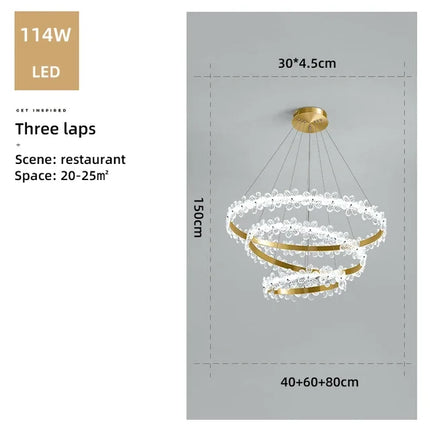 Lustre suspension nordique en cristal K9 avec anneau pétales LED — LZ4X9T