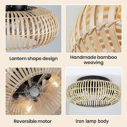 Plafonnier ventilateur silencieux en bambou avec lumière et télécommande — LZ4X9P