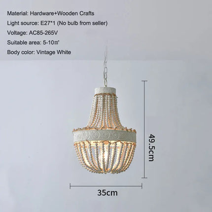 Lustre vintage en bois avec perles style campagne américaine — LZ4X9P