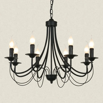 Lustre vintage en fer forgé noir avec bougie et métal — LZ4X9J2
