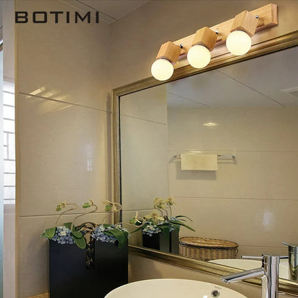 Applique murale triple avec miroir et base bois style nordique pour hôtel — LZ4X9P2