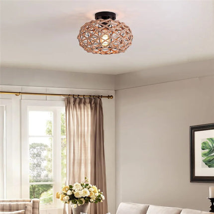 Plafonnier rustique tissé en corde de chanvre noir pour couloir — LZ4X9P