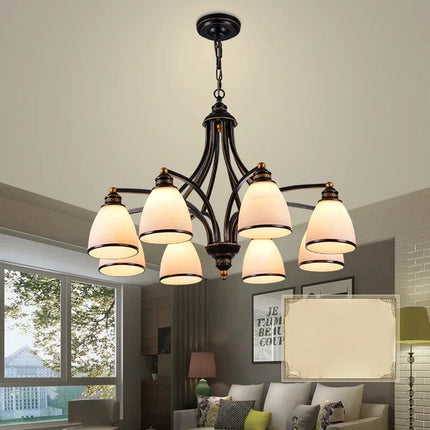 Lustre vintage en fer et bronze avec abat-jour en verre style loft — LZ4X9P